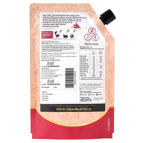 Pink Himalayan Rock Salt Powder, 1kg (Unrefined | Additive Free | 100% Pink Rock Salt | Sendha Salt | Resealable Pouch)