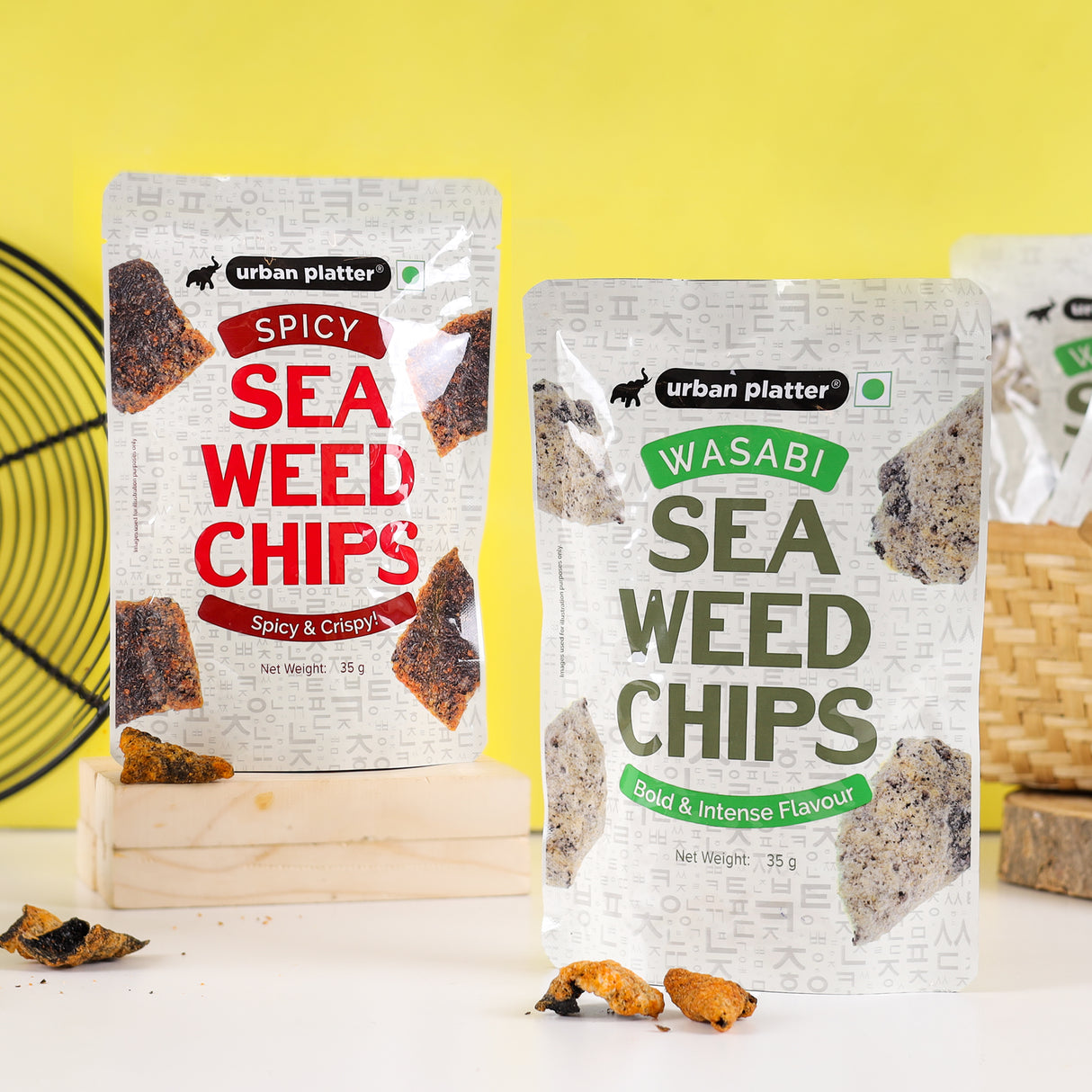 Urban Platter Wasabi Seaweed Nori Chips Crispy Snack, 35g [Product of Korea]