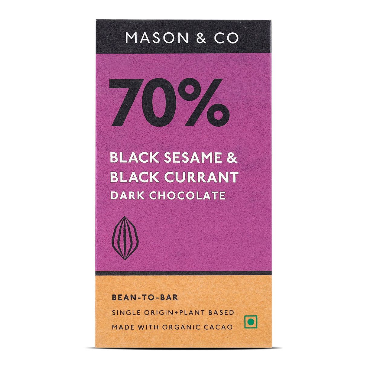 Mason & Co. 70% Black Sesame & Black Currant Dark Artisanal Chocolate Bar, 60g