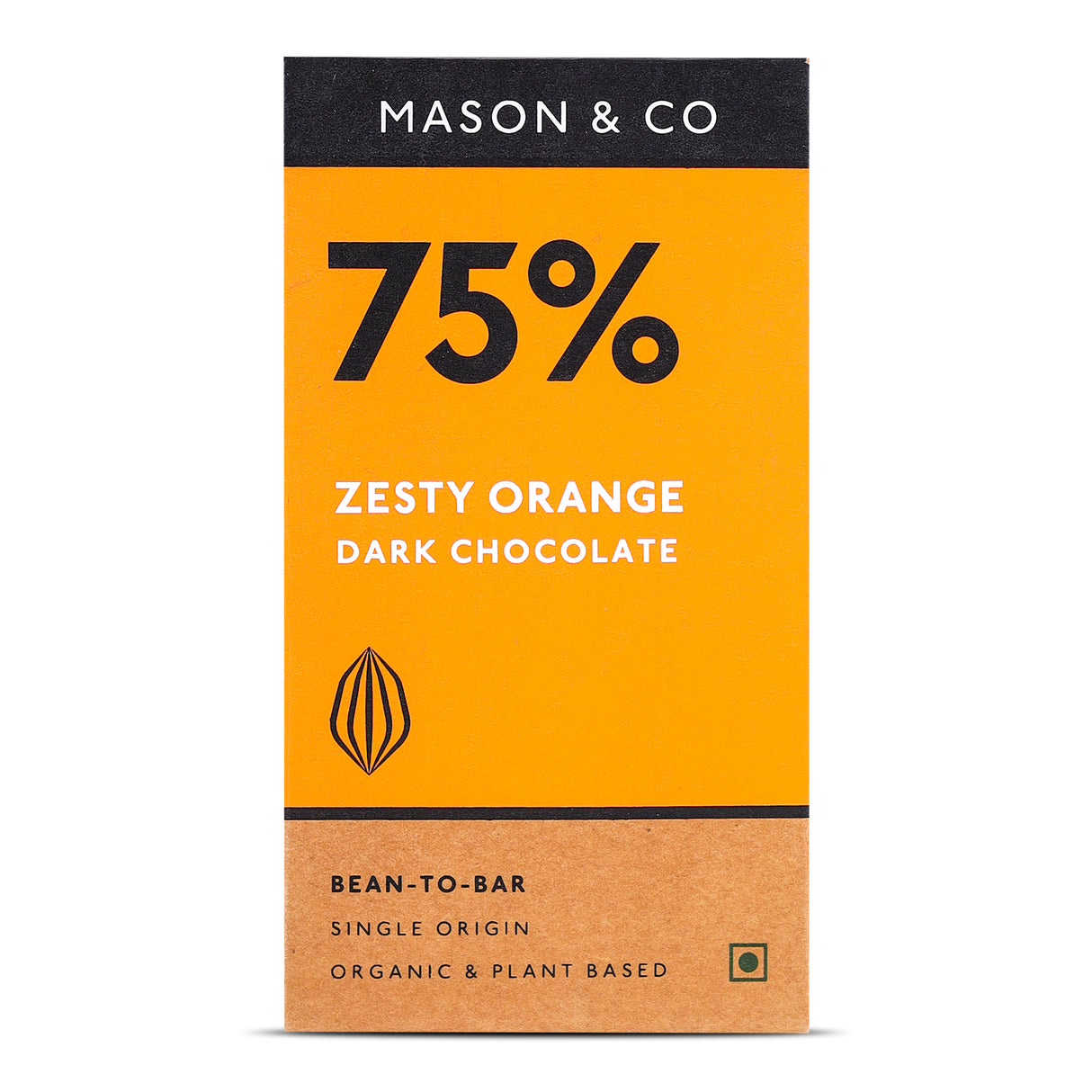 Mason & Co. 75% Zesty Orange Dark Organic Exotic Artisanal Chocolate, 60g