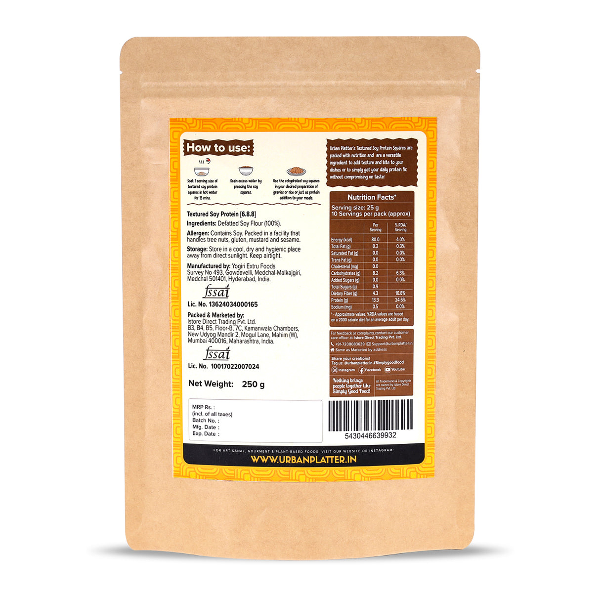 Urban Platter Textured Soy Protein, 250g [High Protein | Low Fat | Versatile Ingredient]