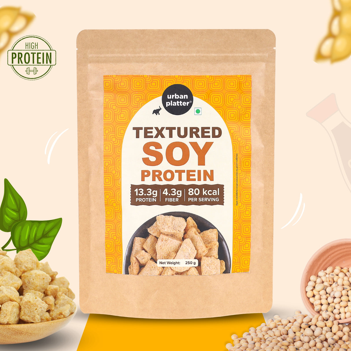 Urban Platter Textured Soy Protein, 250g [High Protein | Low Fat | Versatile Ingredient]