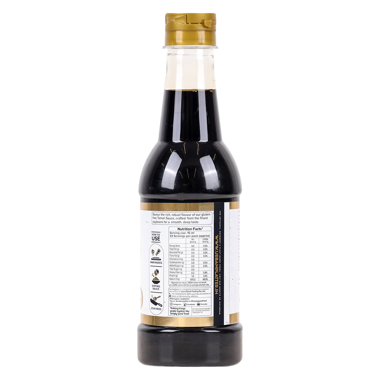 Urban Platter Tamari Soy Sauce, 500ml (Traditionally Brewed from Soya Beans | Asian Gluten-free Umami Seasoning | Clean-label)