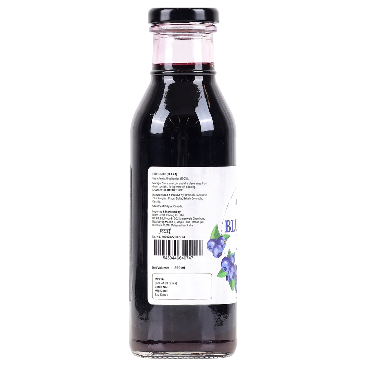 Urban Platter Pure Canadian Blueberry Juice, 350ml (Unsweetened | Supports Brain, Heart, Immune Health | Antioxidant Powerhouse)