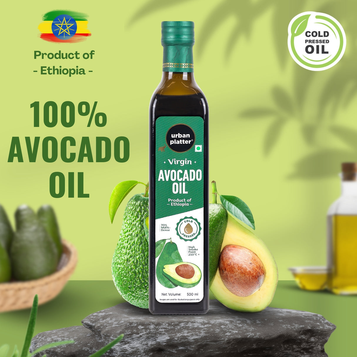 Urban Platter Virgin Avocado Oil, 500ml (Cold Pressed | High Smoke Point | 70% MUFA)