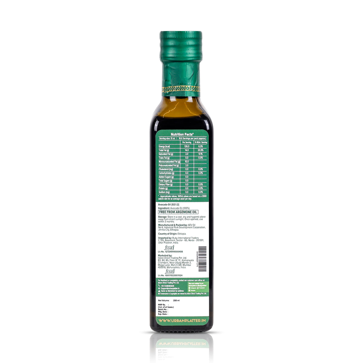 Urban Platter Virgin Avocado Oil, 250ml (Cold Pressed | High Smoke Point | 70% MUFA)