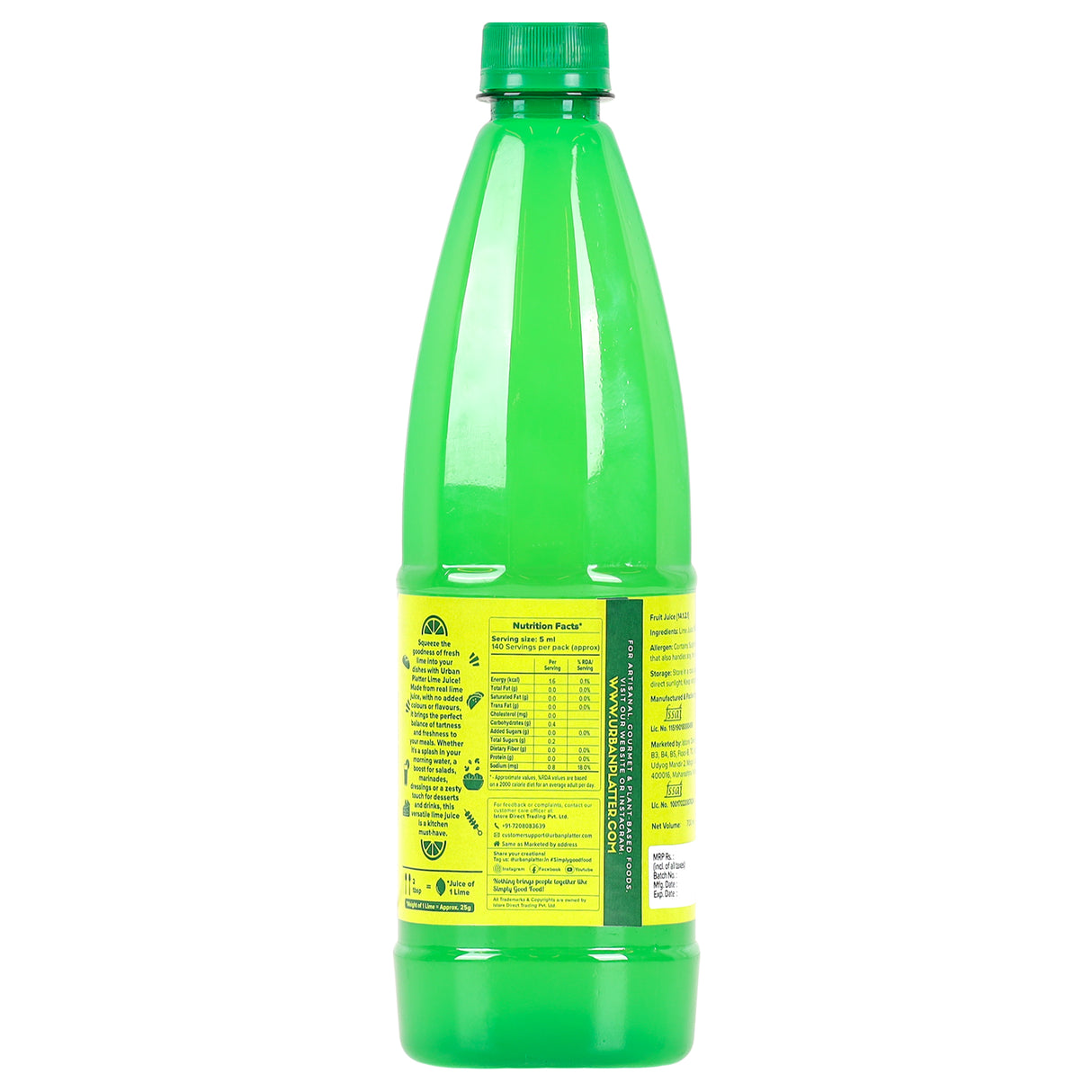 Urban Platter Lime Juice Concentrate, 700ml [Equivalent of 70 Green Limes!]