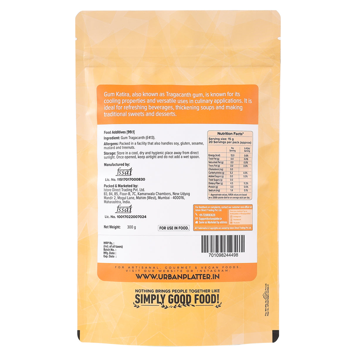 Urban Platter Gond Katira Crystals, 300g ( Traditional Cooling Ingredient, Badam Pisin, Edible Gum)