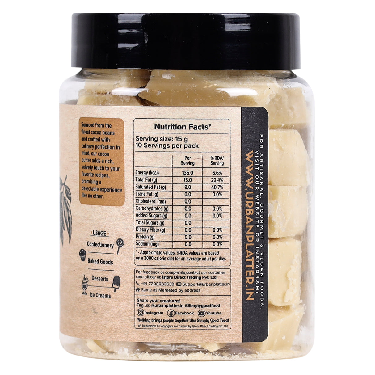 Urban Platter Pure Cocoa Butter, 150g