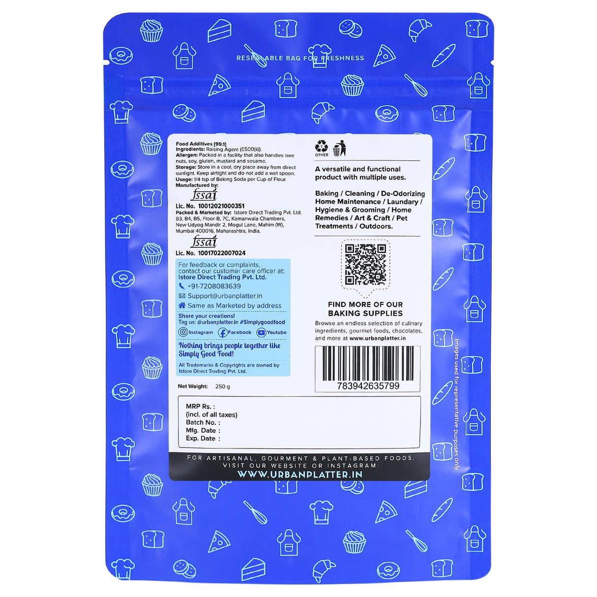 Baking Soda, 250g (Food-Grade Sodium Bicarbonate | Baking & Cooking Essential | Multi-Use Cleaner)
