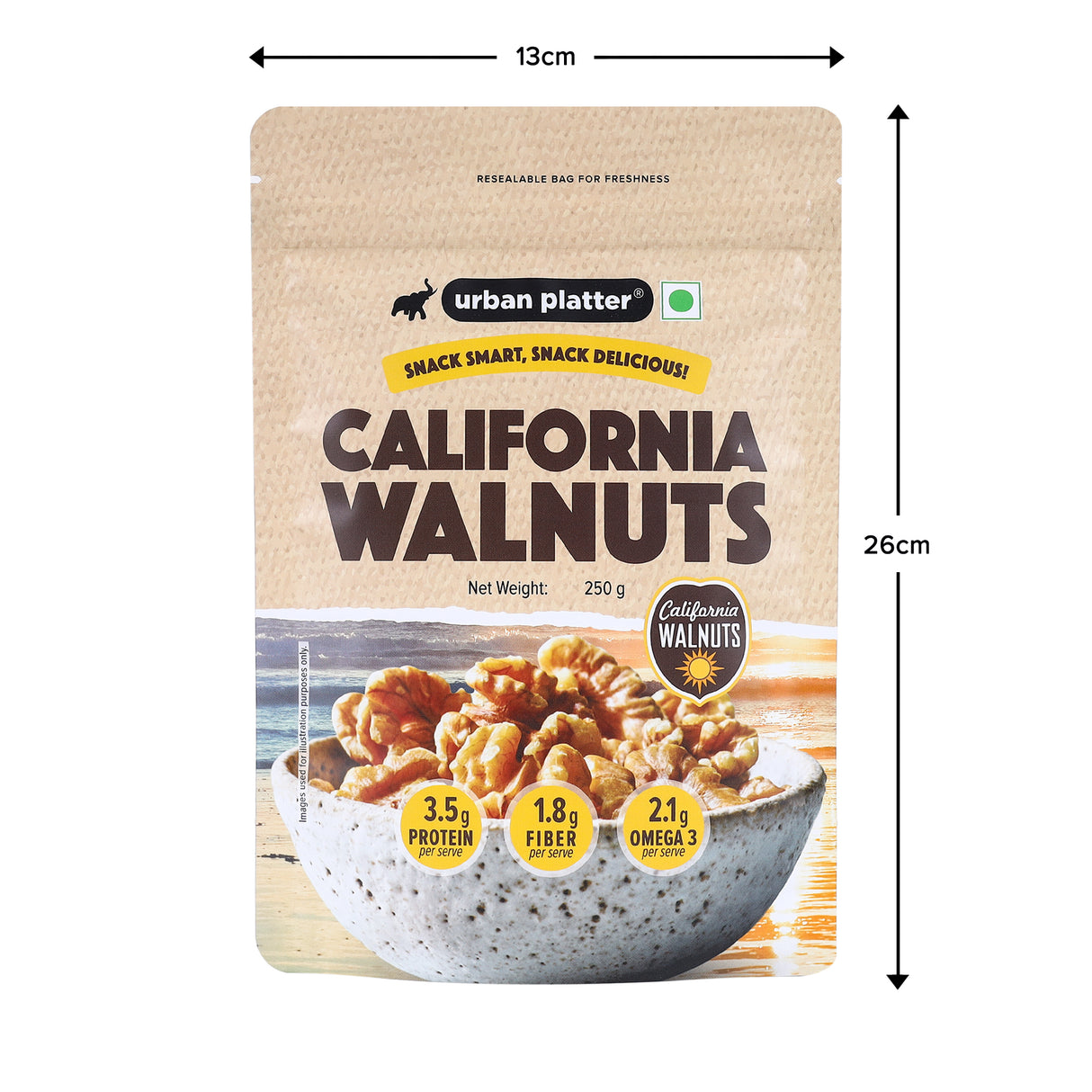 Urban Platter California Walnut Kernels, 250g (Premium California Walnuts, Rich in Fiber & Protein, Stored in Refrigeration for Long Lasting Freshness)