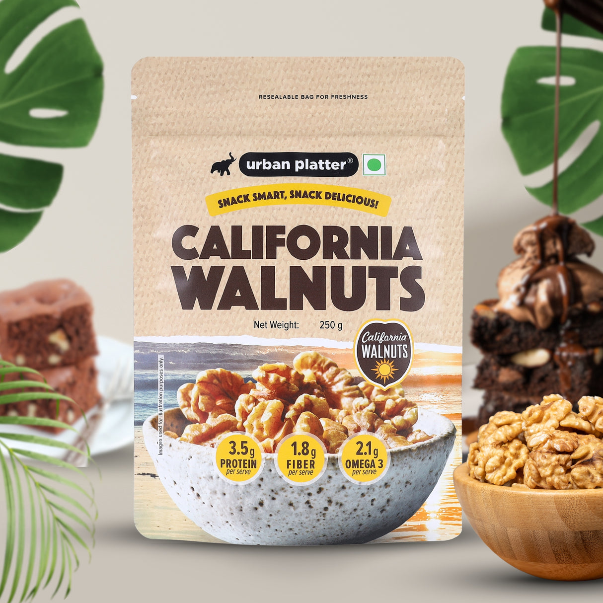 Urban Platter California Walnut Kernels, 250g (Premium California Walnuts, Rich in Fiber & Protein, Stored in Refrigeration for Long Lasting Freshness)