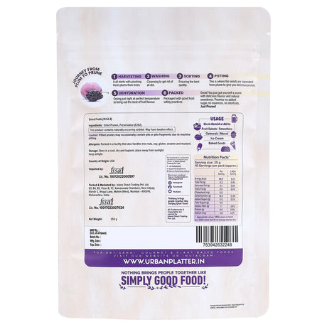 Urban Platter Pitted California Prunes, 250g (Dried Plums | Unsweetened | Rich in fibre | Great for Digestion)