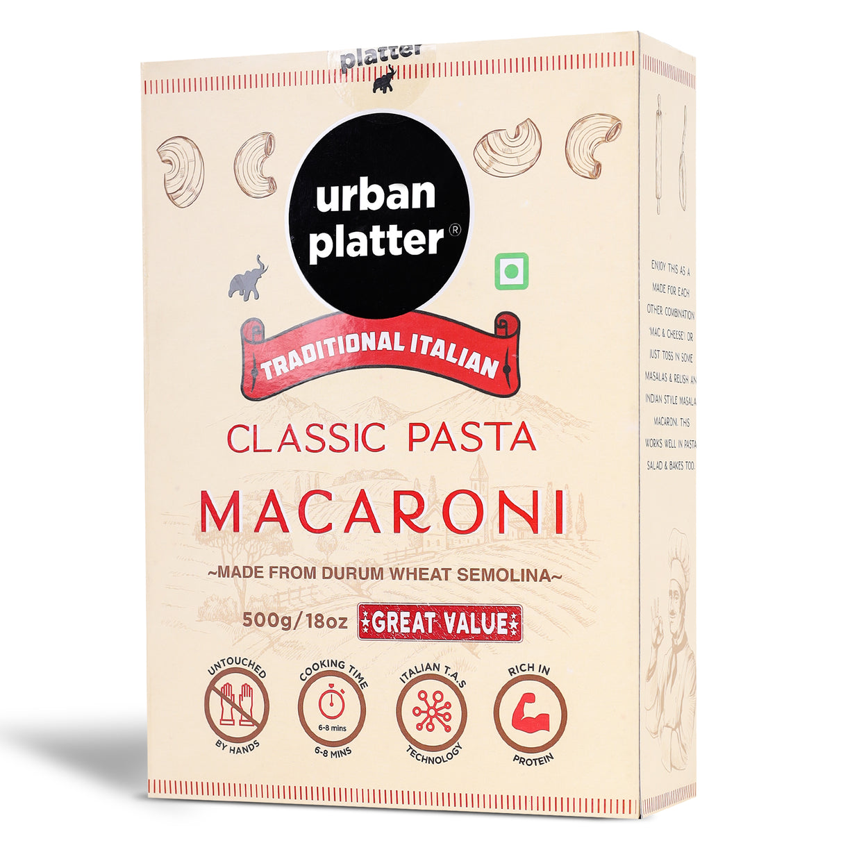 Urban Platter Traditional Italian Classic Macaroni Pasta, 500g [Made from Durum Wheat Semolina]
