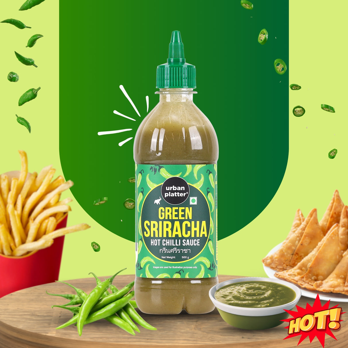 Green Sriracha Hot Chilli Sauce – 500g | Spicy & Tangy Green Chilli Sauce | Thai-Inspired Sriracha for Dipping, Cooking & Marinades
