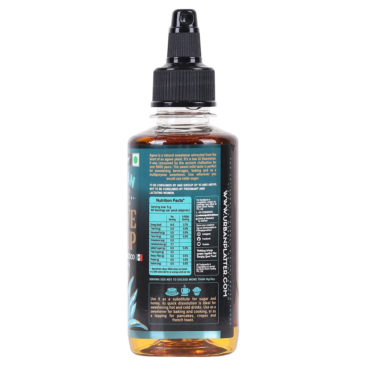 Urban Platter Mexican Blue Agave Syrup, 300g (Plant-Based Sweetener | Low Glycemic Index | Additive-Free)