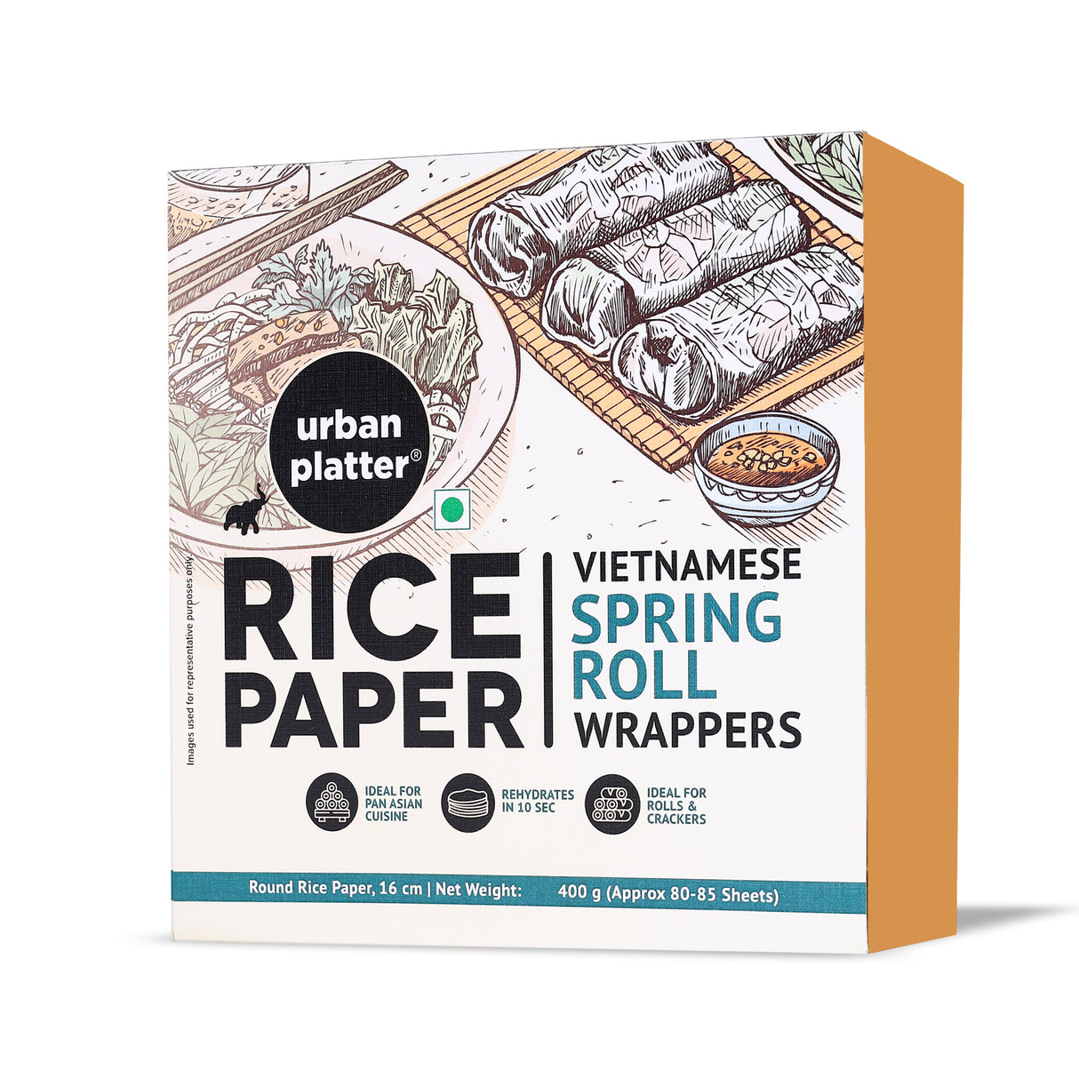 Urban Platter Round Rice Paper Sheets, 400g (Vietnamese Spring Roll Wrappers | Gluten Free | 16 cm Each | Easy to Roll | 80-85 Sheets per pack)