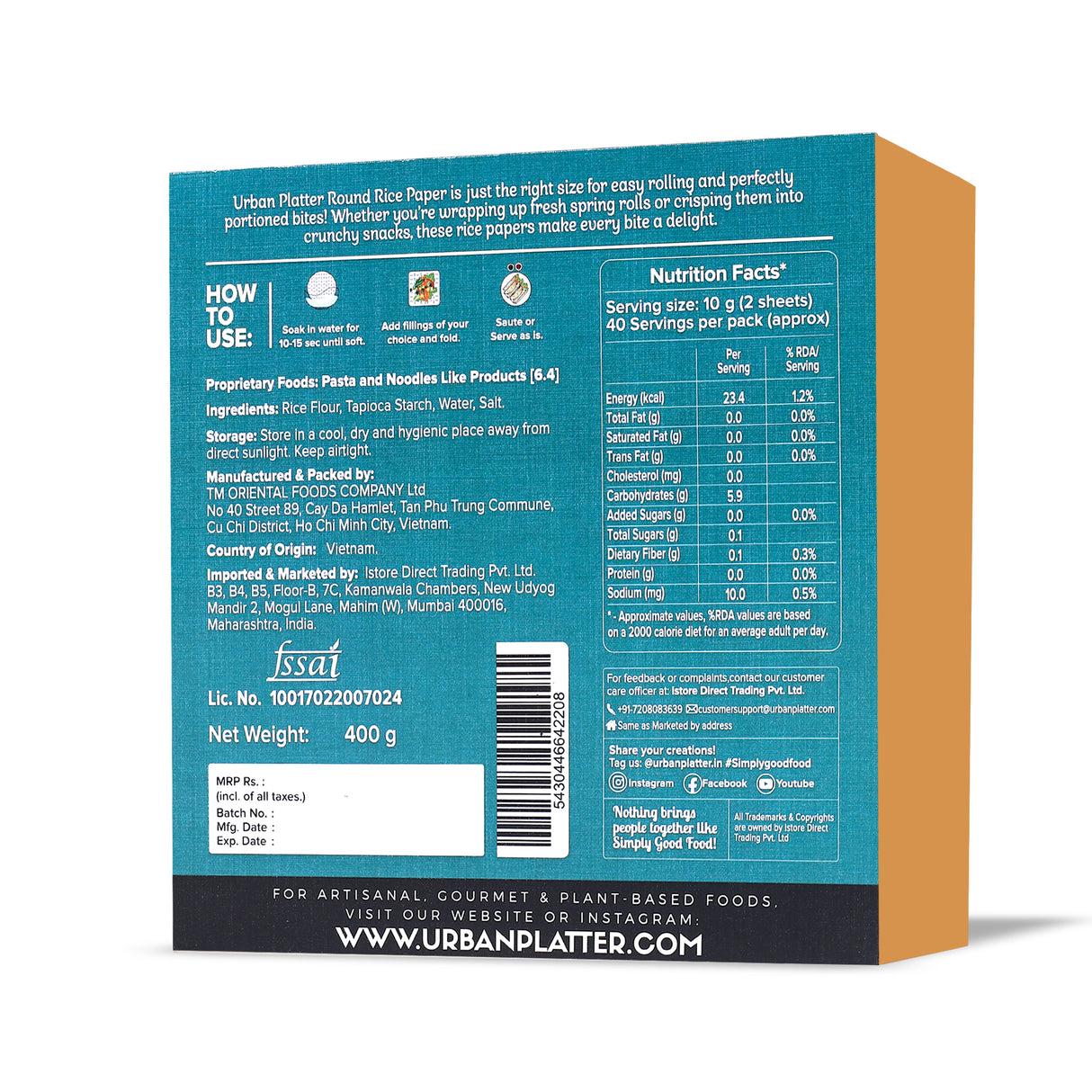 Urban Platter Round Rice Paper Sheets, 400g (Vietnamese Spring Roll Wrappers | Gluten Free | 16 cm Each | Easy to Roll | 80-85 Sheets per pack)