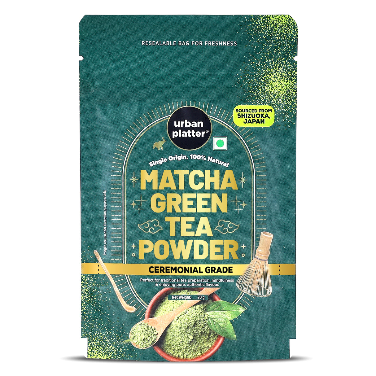 Urban Platter Japanese Ceremonial-grade Matcha Green Tea Powder, 20g (First-harvest leaves | Premium-grade | Stone-Ground | Antioxidant-rich)