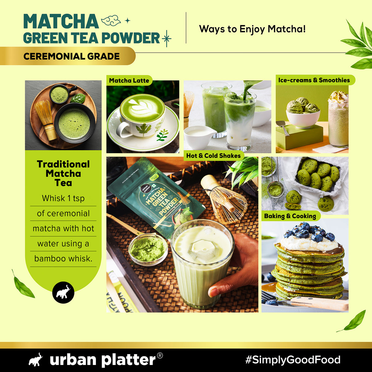 Urban Platter Japanese Ceremonial-grade Matcha Green Tea Powder, 20g (First-harvest leaves | Premium-grade | Stone-Ground | Antioxidant-rich)