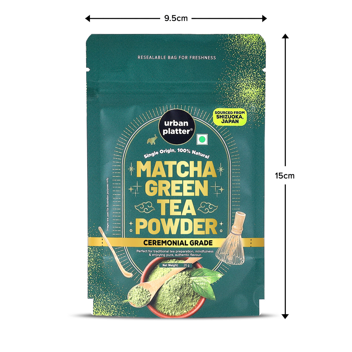 Urban Platter Japanese Ceremonial-grade Matcha Green Tea Powder, 20g (First-harvest leaves | Premium-grade | Stone-Ground)