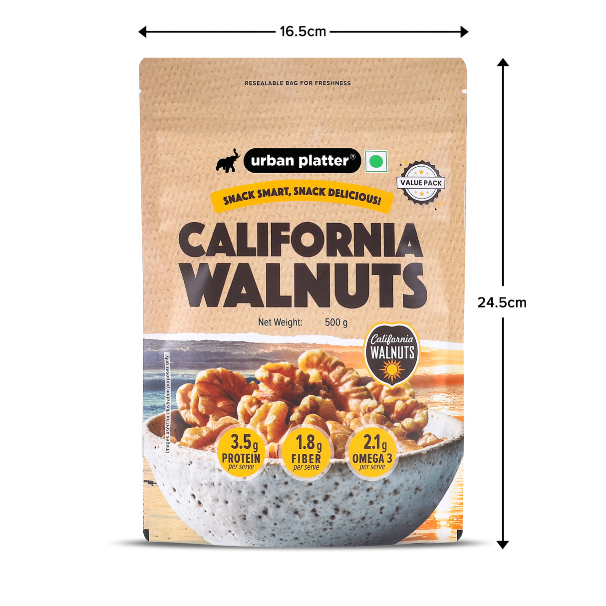 California Walnut Kernels, 500g (Shelled Halves | Rich in Omega-3 & Antioxidants | Heart-Healthy Snack)