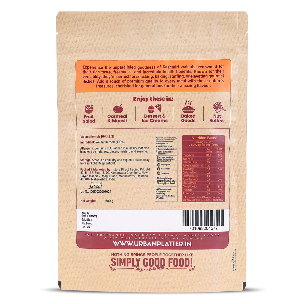 Urban Platter Kashmir Walnut Kernels, 500g (Shelled Halves | Akhrot Giri | Grown in India | Rich in Omega-3 & Antioxidants)