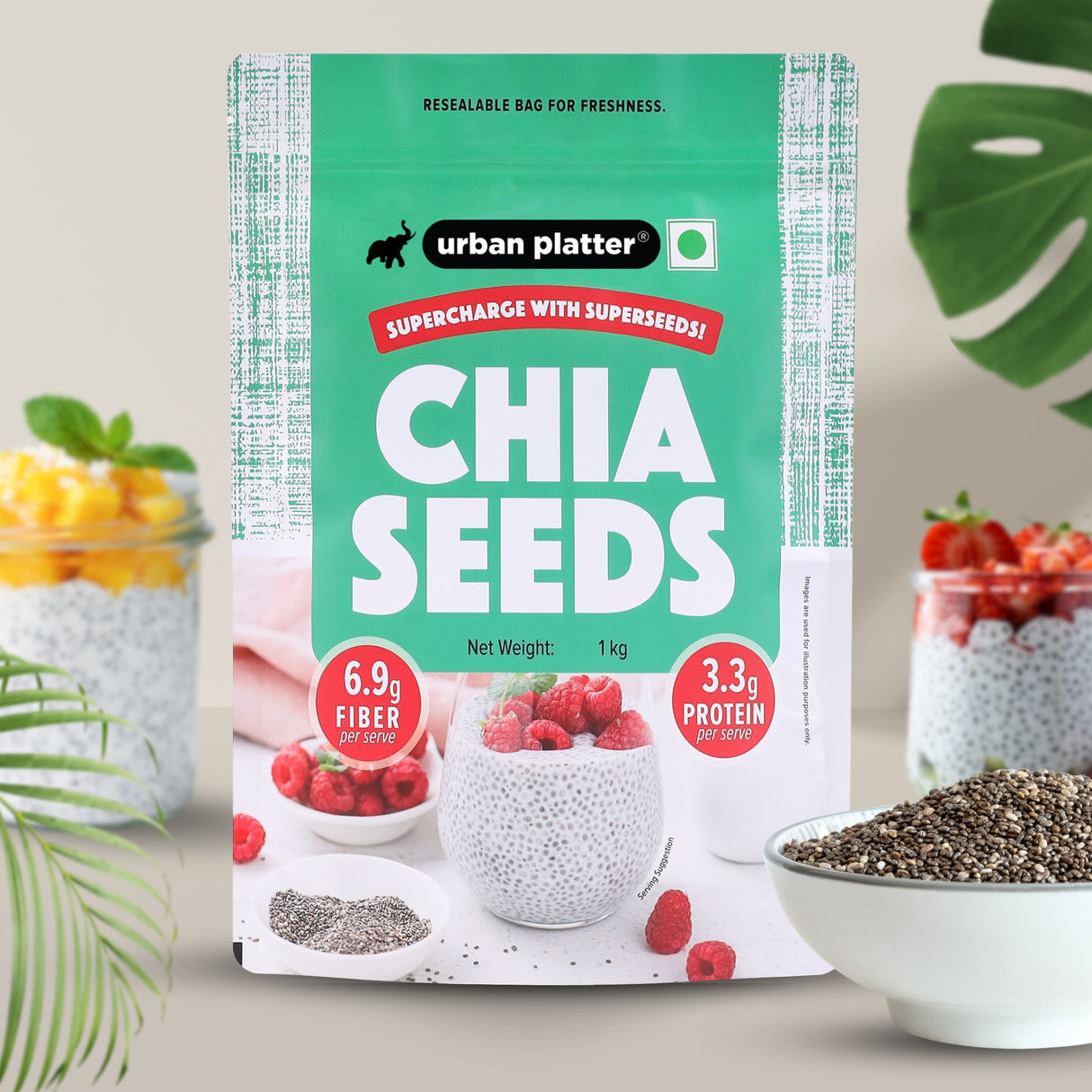 Urban Platter Black Chia Seeds, 1kg (Rich in Omega-3, Fibre & Protein | Superfood)