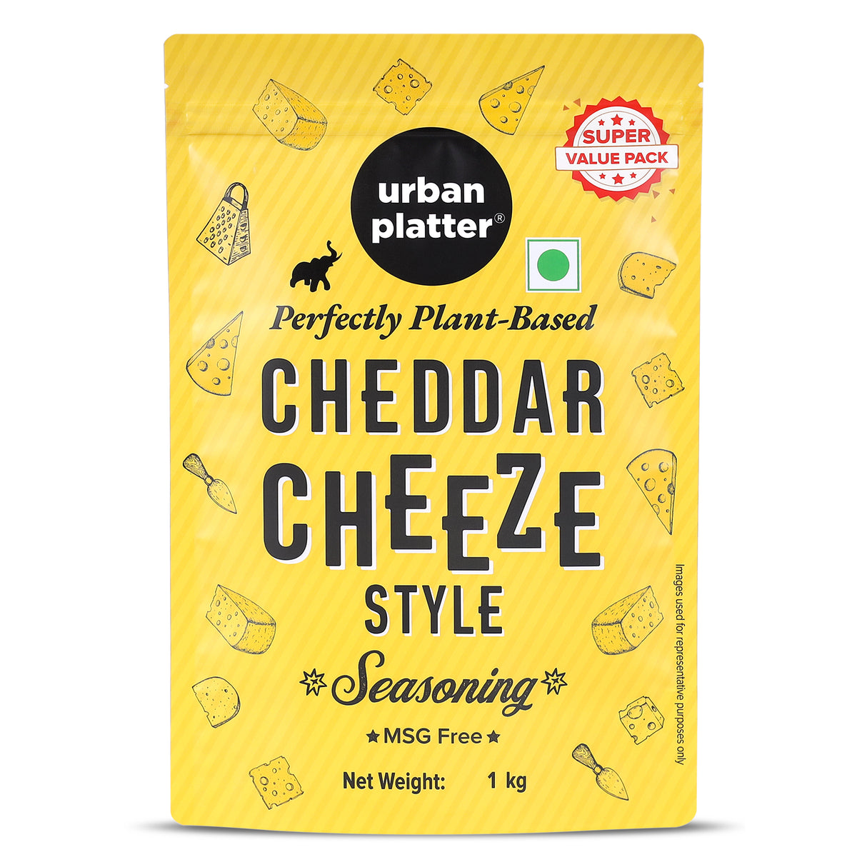 Urban Platter Cheddar Cheese Style Seasoning, 1 kg (Perfectly Plant-based | Ideal for Pop Corn, Fries, Pasta, and more | Super-Value pack)