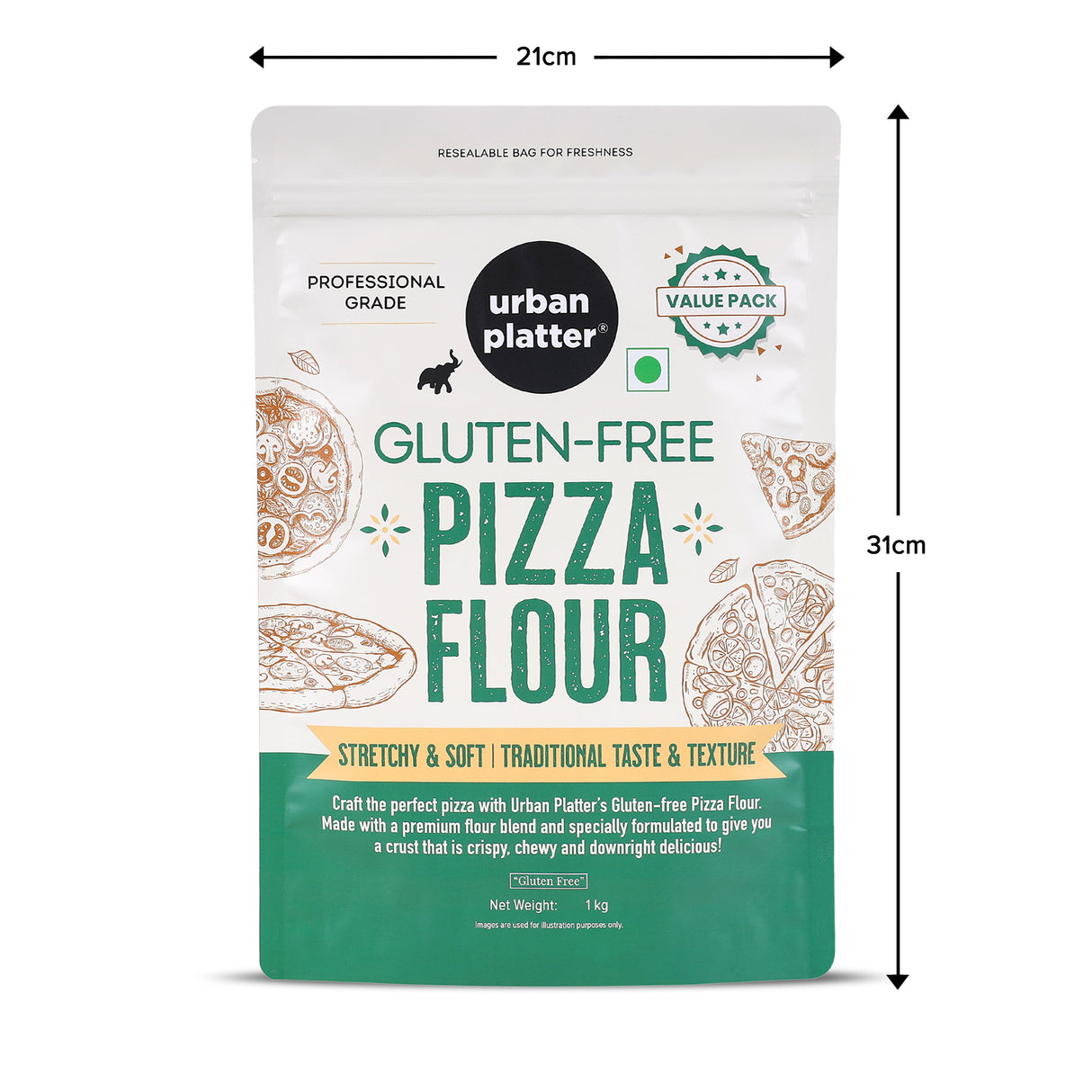 Urban Platter Gluten-Free Pizza Flour, 1kg [Professional Grade | Made with Rice, Millets & Tapioca | Soft, Stretchy Dough for Crispy & Chewy Crust]