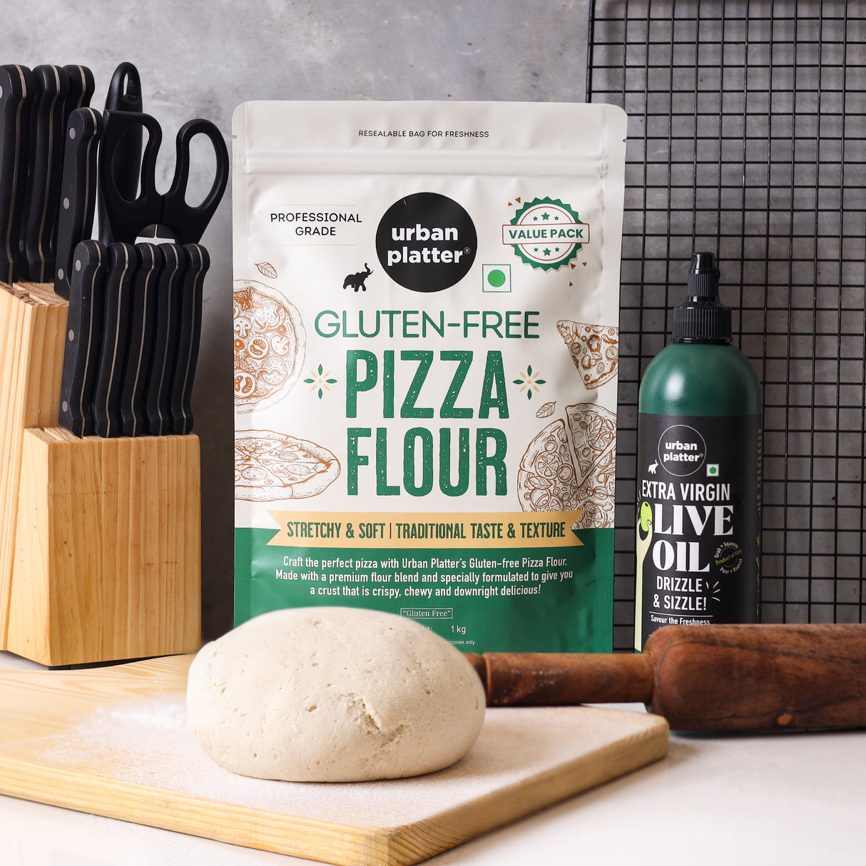 Urban Platter Gluten-Free Pizza Flour, 1kg [Professional Grade | Made with Rice, Millets & Tapioca | Soft, Stretchy Dough for Crispy & Chewy Crust]