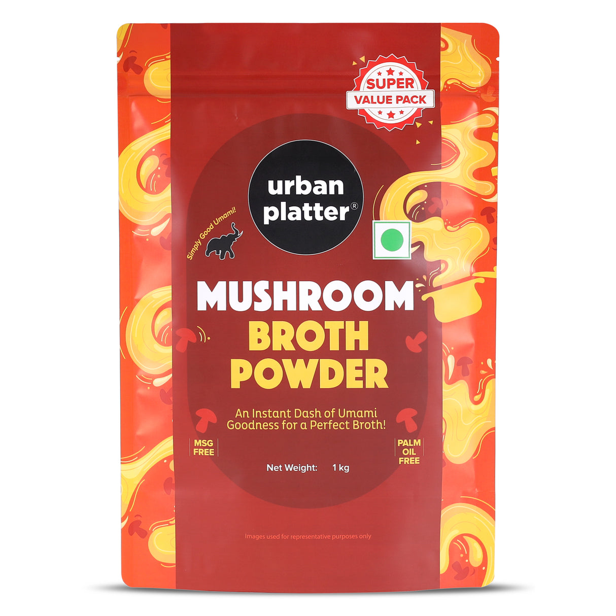 Urban Platter Mushroom Bouillon & Broth Powder, 1kg (Plant-Based | Instant Soup Base | MSG-free | Umami-Rich)