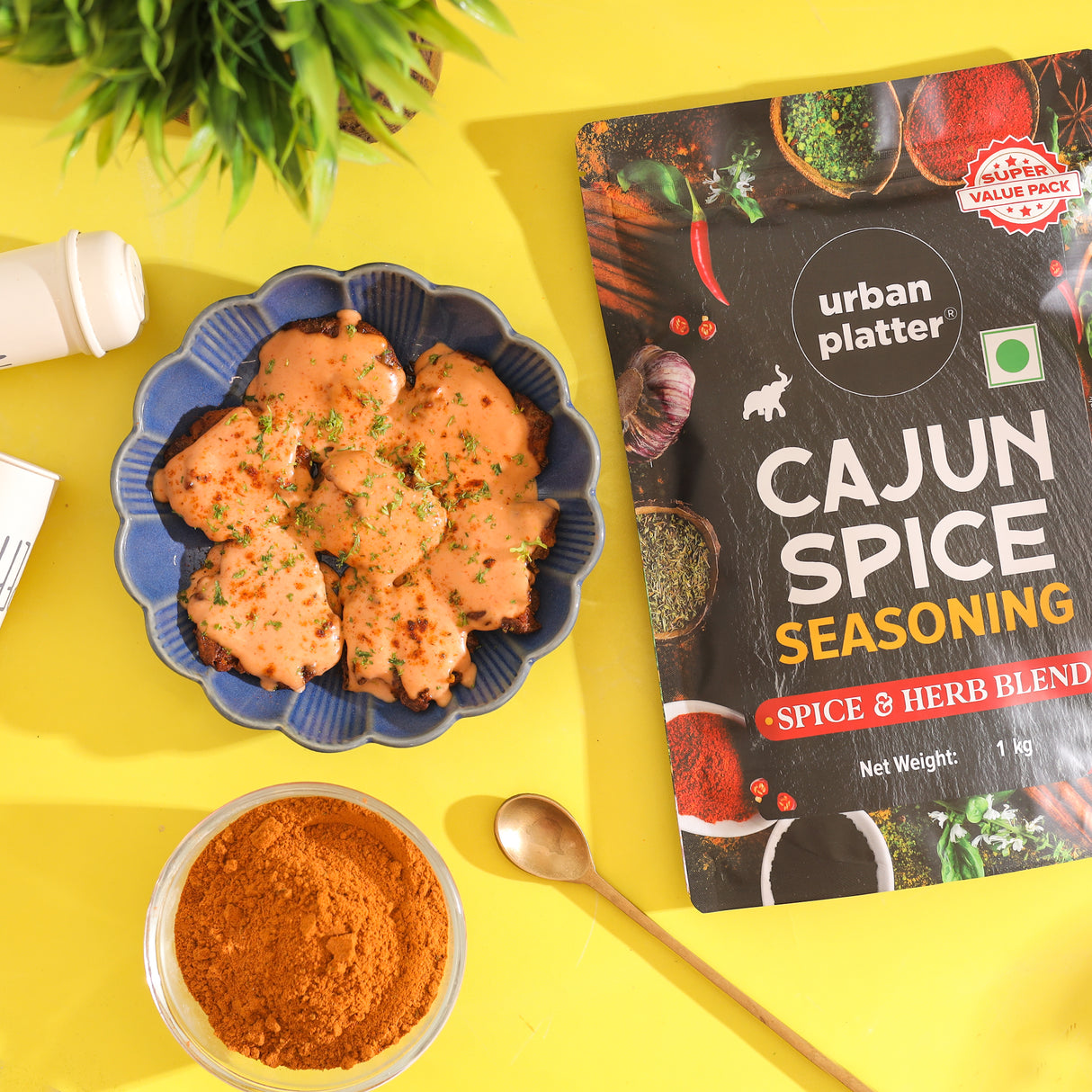 Urban Platter Cajun Spice Seasoning, 1 kg (Bold Blend of French, African and Southern American Flavours | Spicy and Aromatic | Great for Fries, Grills and Stir-Fries | Super-Value Pack)