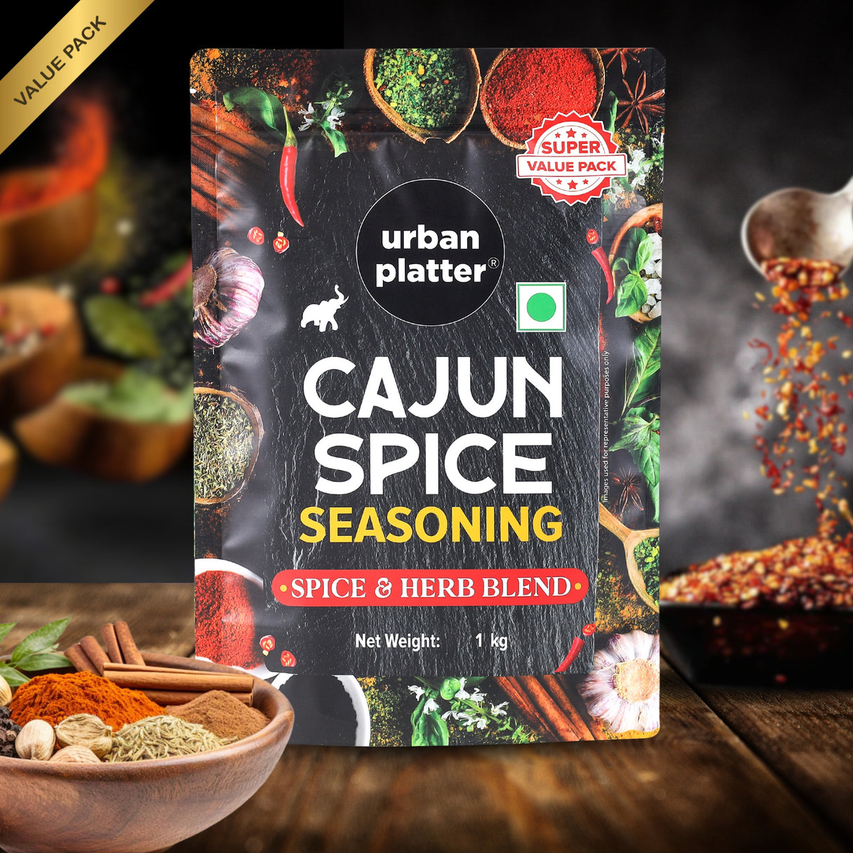 Urban Platter Cajun Spice Seasoning, 1 kg (Bold Blend of French, African and Southern American Flavours | Spicy and Aromatic | Great for Fries, Grills and Stir-Fries | Super-Value Pack)