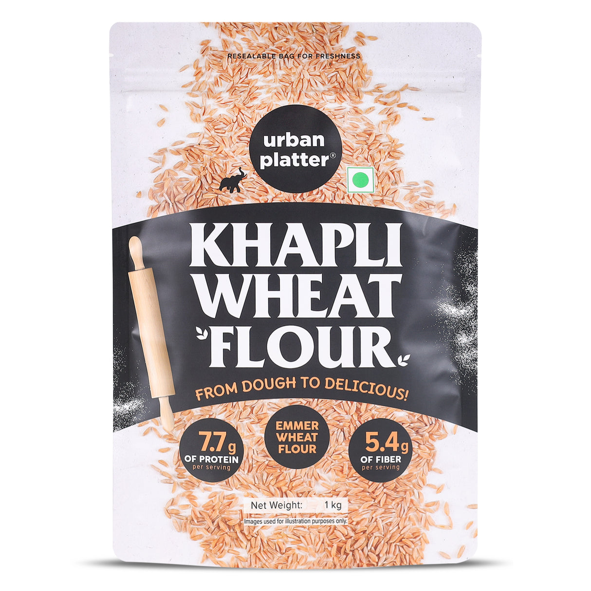 Khapli Wheat Flour, 1kg (Ancient Grain | High-Fibre & Low-Gluten | Stone-Ground & Wholesome Atta)