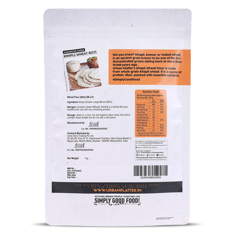 Khapli Wheat Flour, 1kg (Ancient Grain | High-Fibre & Low-Gluten | Stone-Ground & Wholesome Atta)