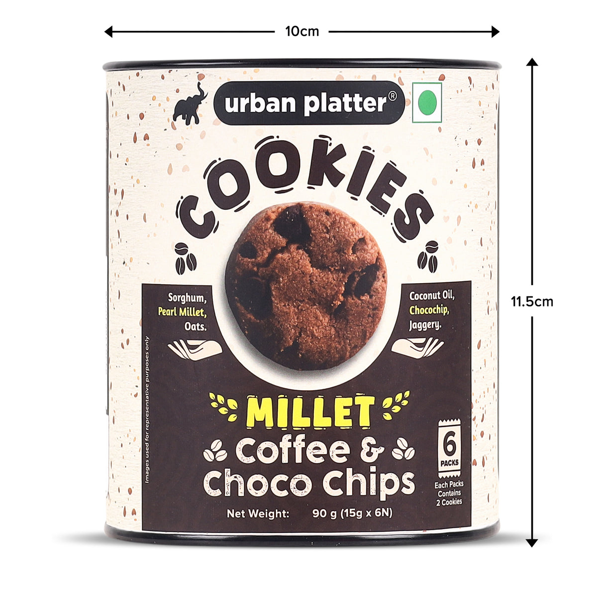 Urban Platter Millet Coffee Chocolate Chip Cookies, 90g (15g x 6N)  (Made with Millets & Oats | Gluten-free | Refined Sugar-free | Preservative-free )
