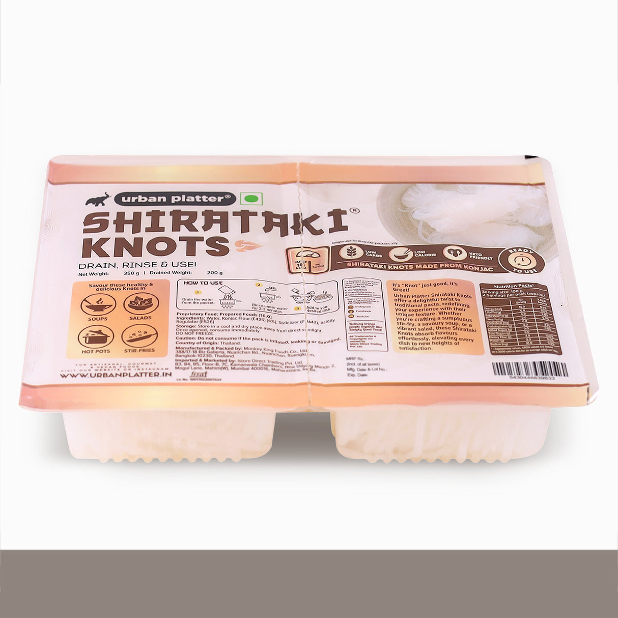 Urban Platter Shirataki Noodle Knots, 350g (Keto-Friendly | Low-Carb | Fat-Free | Gluten-Free | Ultra-Low Calorie | Ideal for Hot Pots and Stir-Fries)