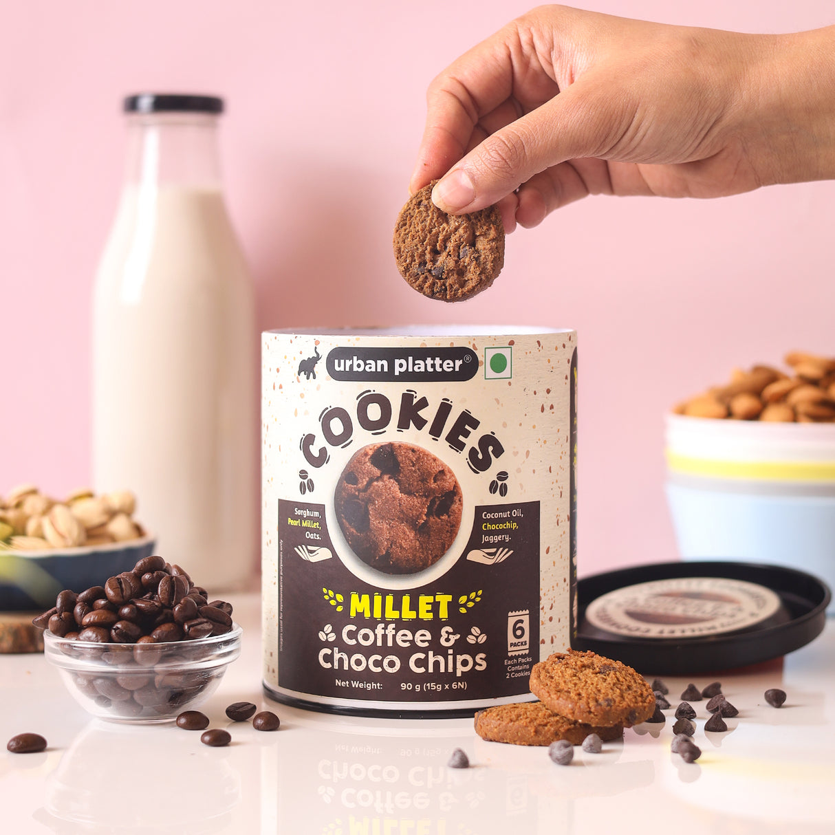 Urban Platter Millet Coffee Chocolate Chip Cookies, 90g (15g x 6N)  (Made with Millets & Oats | Gluten-free | Refined Sugar-free | Preservative-free )