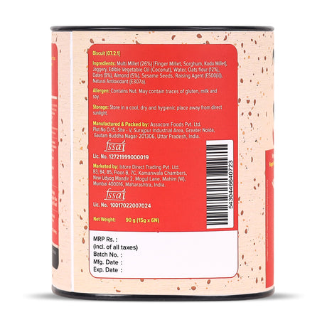 Urban Platter Millet Date and Almond Cookies, 90g (15g x 6N) (Made with Millets & Oats | Gluten-free | Refined Sugar-free | Preservative-free )