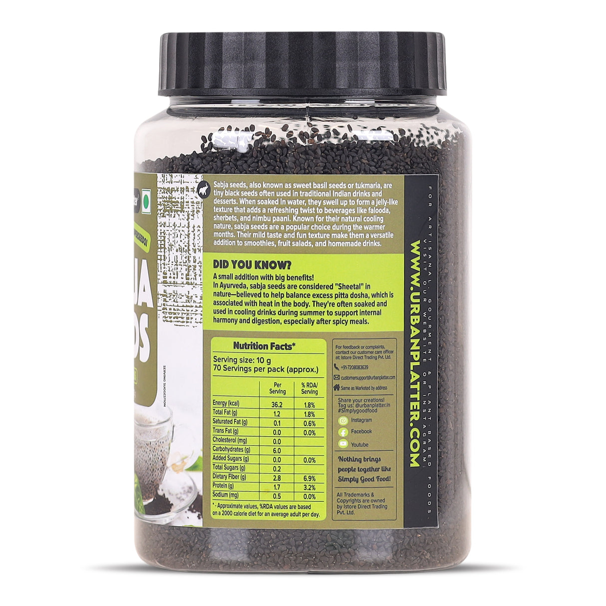 Urban Platter Basil Seeds (Sabja) Jar, 700g