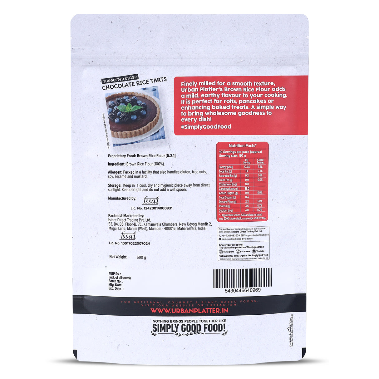 Urban Platter Brown Rice Flour, 500g (Gluten-free | Good Source of Fiber and Protein | Ideal for Baking)