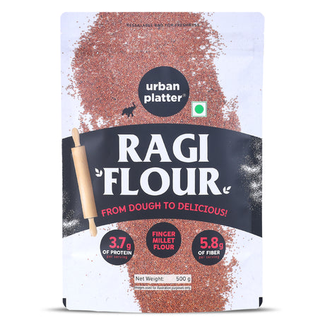 Urban Platter Ragi Flour, 500g (Nachni Atta | Finger Millet Flour | Ancient Supergrain | Good Source of Calcium, Iron and Fibre) - front pack