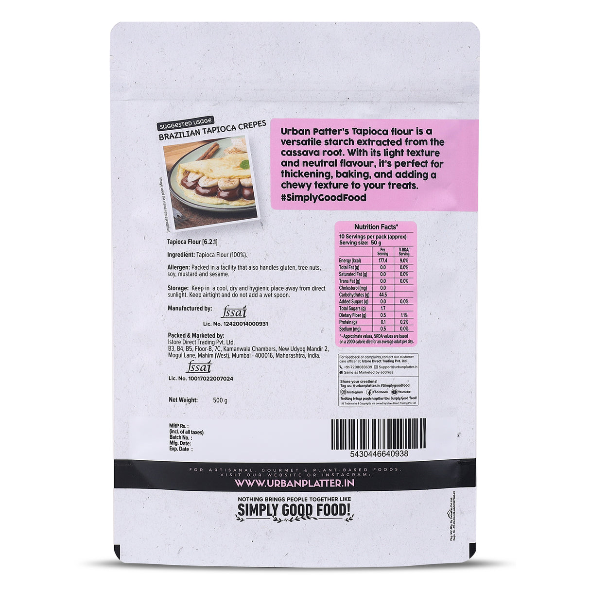 Urban Platter Tapioca Flour, 500g (Neutral Taste | Ideal for Baking, Thickening, and Crisp Batters | Pantry Essential)