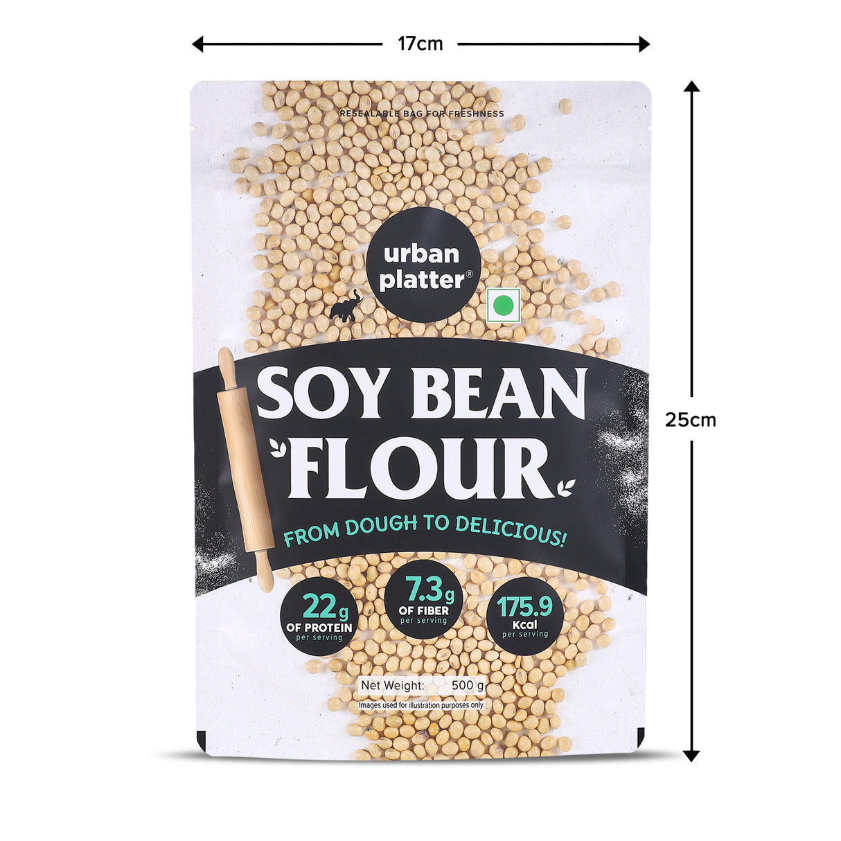 Soy Bean Flour, 500g (22g of Protein Per Serving, Good Source of Fiber, Ideal for Baking, Gluten-free and High Protein Recipes)