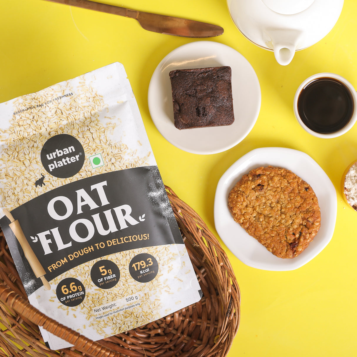 Urban Platter Oats Flour, 500g (Gluten-Free | Fiber-Rich | Ideal for Baking, Pancakes & Smoothies | Made from 100% Whole Oats)