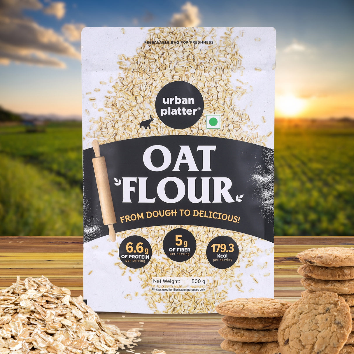 Urban Platter Oats Flour, 500g (Gluten-Free | Fiber-Rich | Ideal for Baking, Pancakes & Smoothies | Made from 100% Whole Oats)