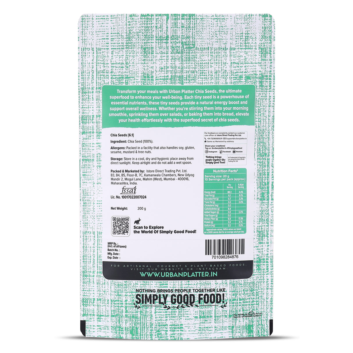 Urban Platter Black Chia Seeds, 200g (Rich in Omega-3, Fibre & Protein | Superfood)