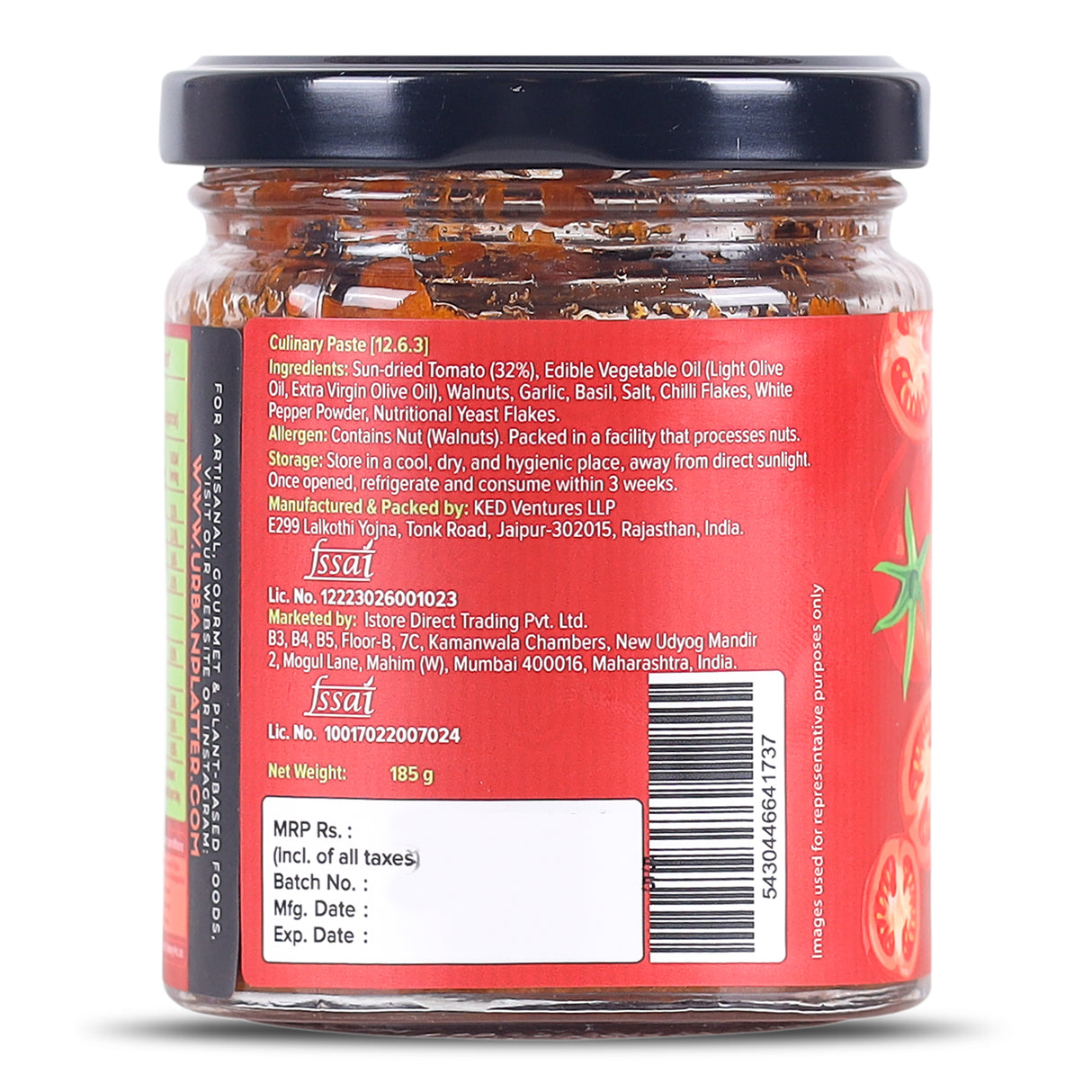 Urban Platter Sundried Tomato Pesto, 185g (Plant Based | Preservative-free | Italian Inspired Pasta Sauce & Spread)