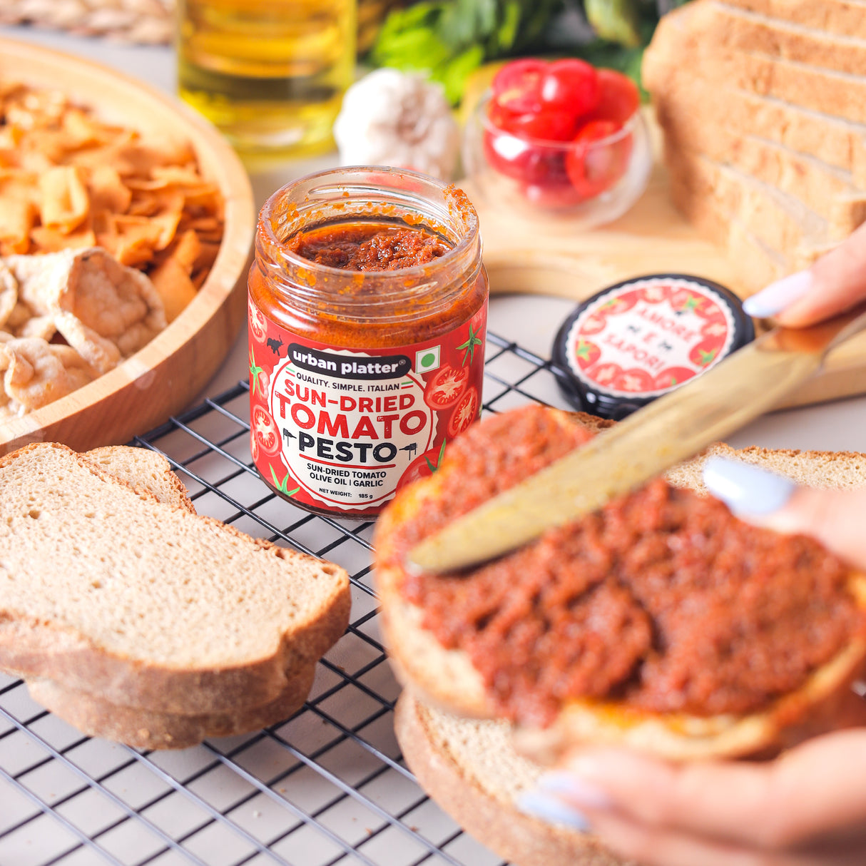 Urban Platter Sundried Tomato Pesto, 185g (Plant Based | Preservative-free | Italian Inspired Pasta Sauce & Spread)